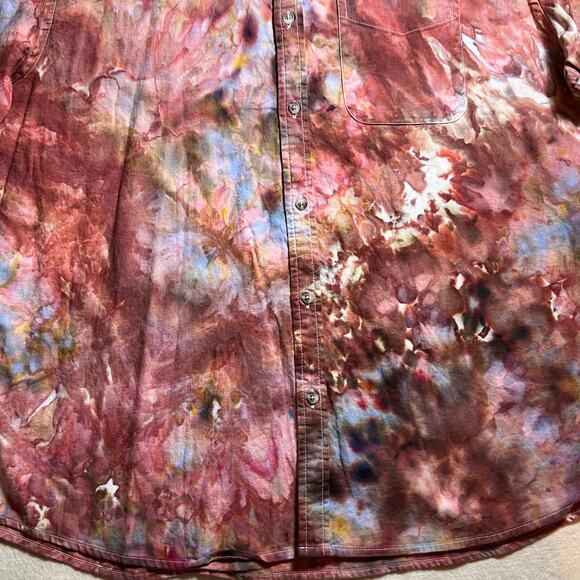 Custom Tie Dye Men’s 2XL Short Sleeve Linen Blend Button Down Shirt Red Brown - Picture 11 of 13